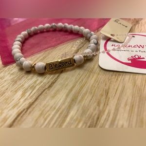NWT Nadine West Envy ivory marble “blessed” bracelet with pink bag